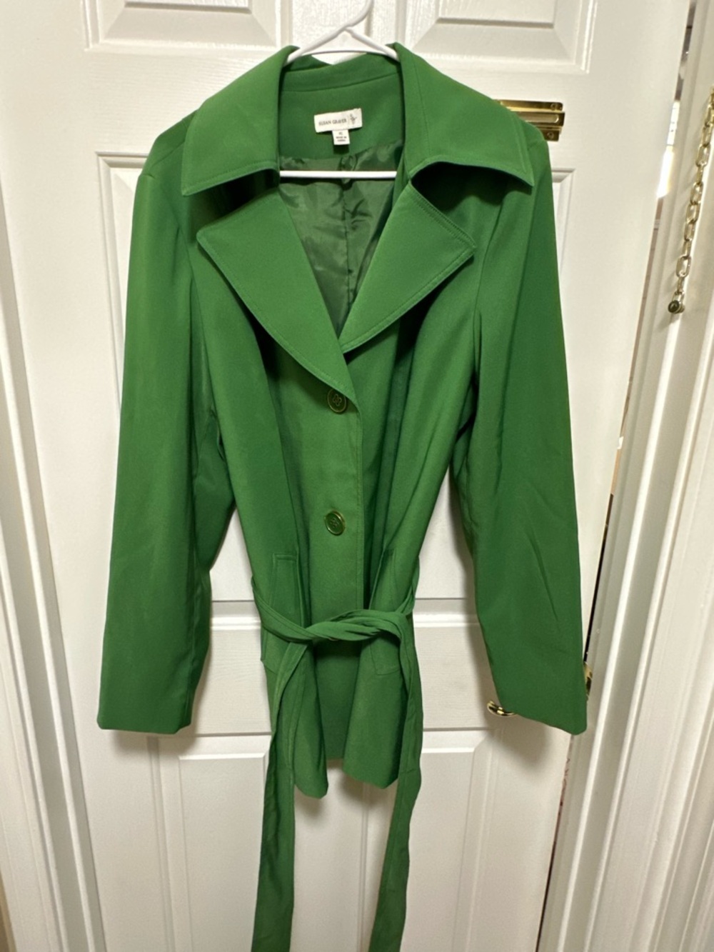 Susan Graver Emerald Green Belted Trench Coat